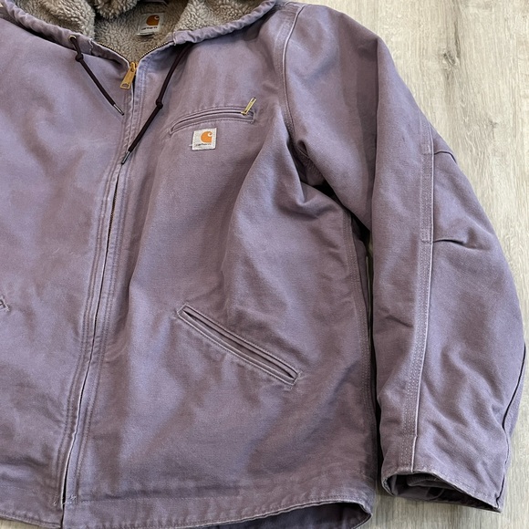 Carhartt Sherpa Lined Sandstone Duck Jacket Coat WJ141 Womens XL Lilac Workwear - Picture 2 of 15